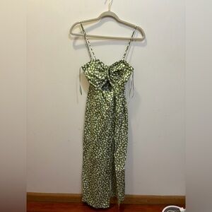 Green Floral Tie-Front Midi Dress